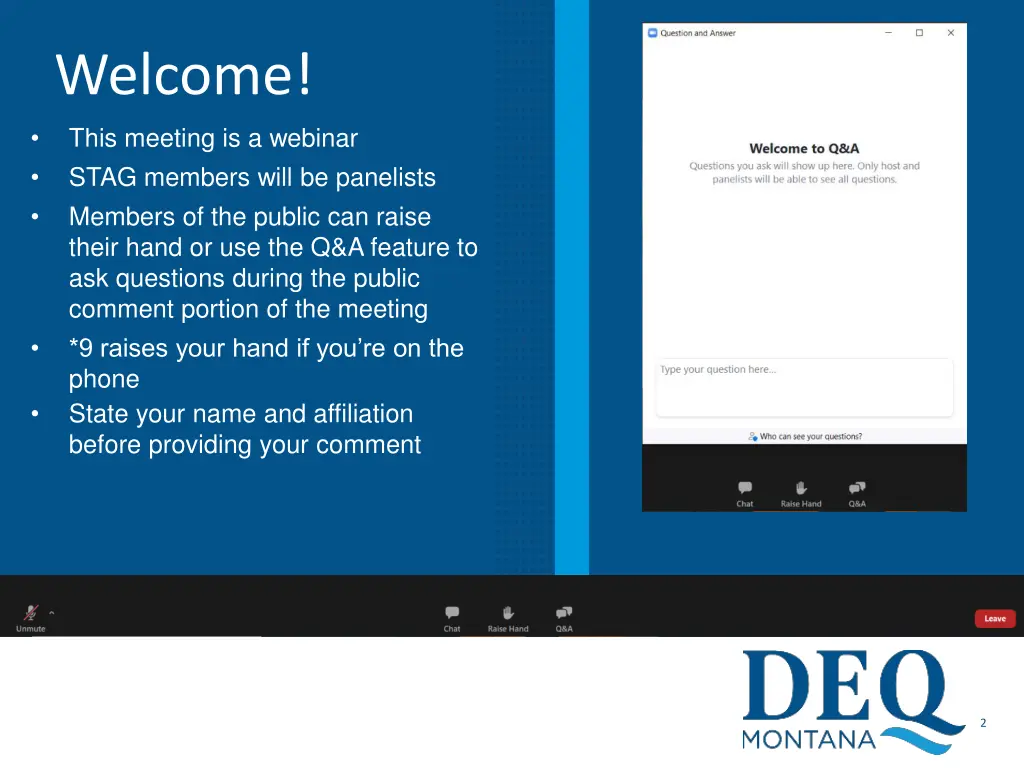 welcome this meeting is a webinar stag members