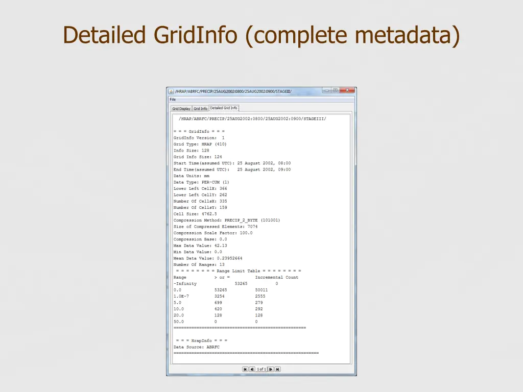 detailed gridinfo complete metadata