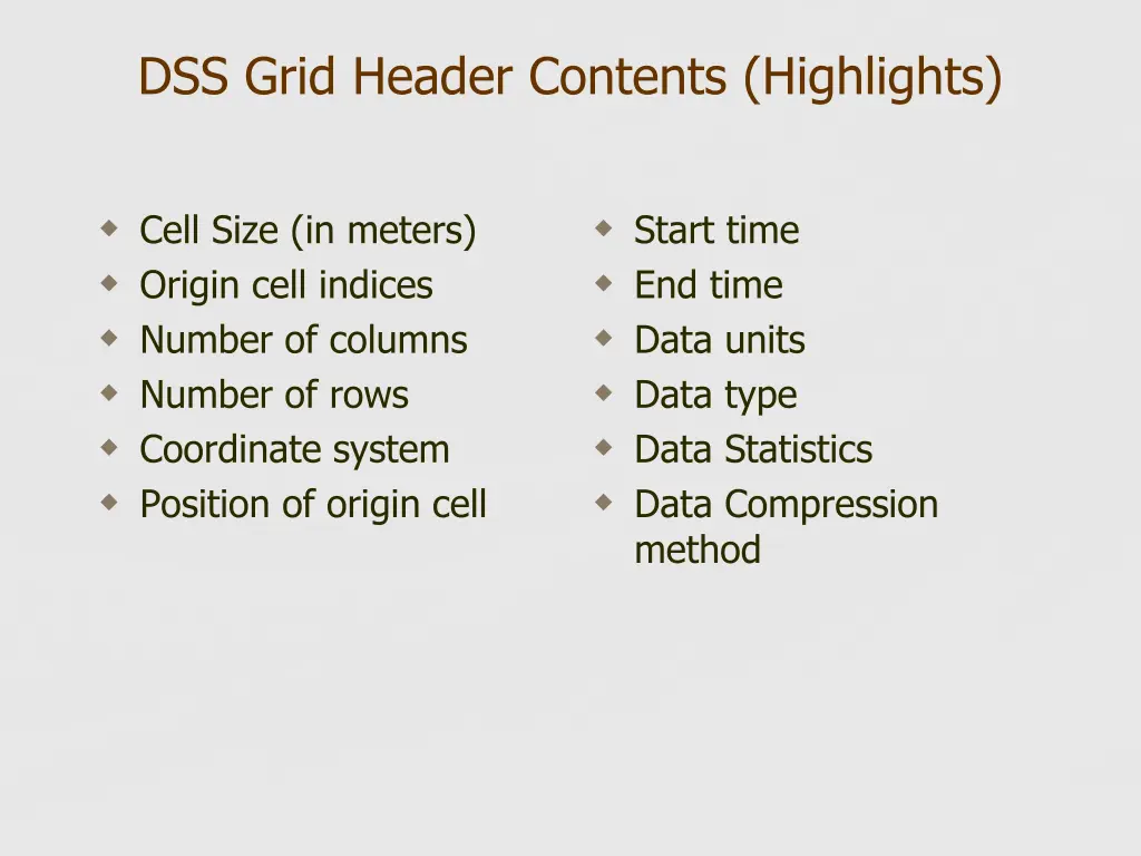 dss grid header contents highlights