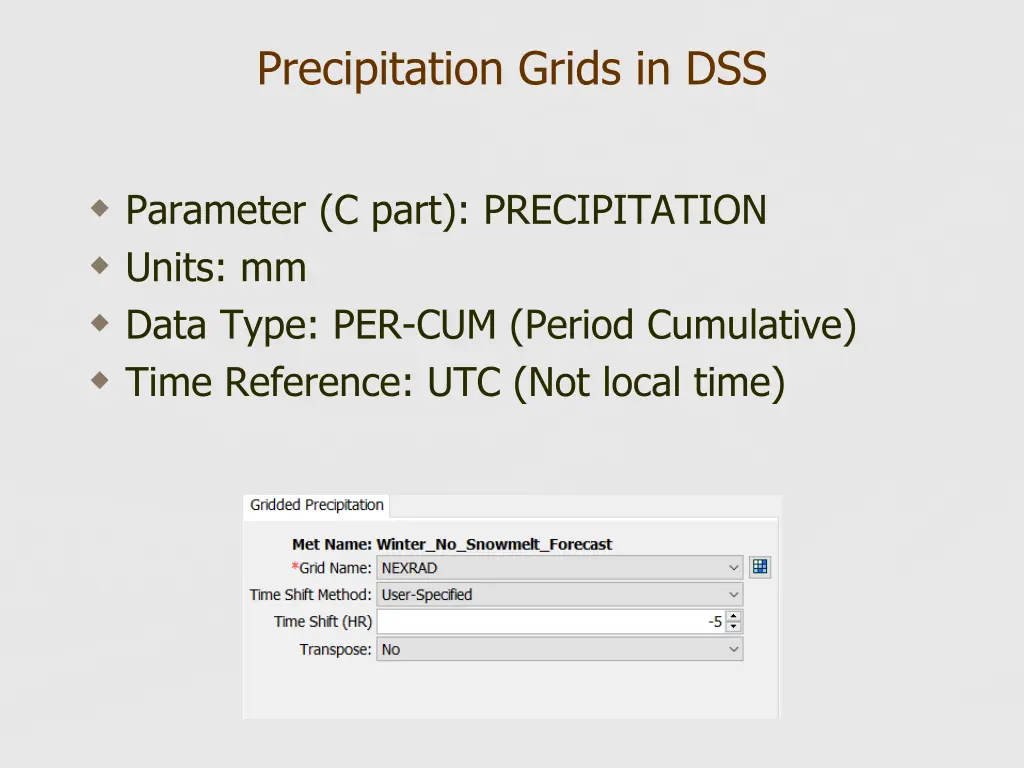 precipitation grids in dss