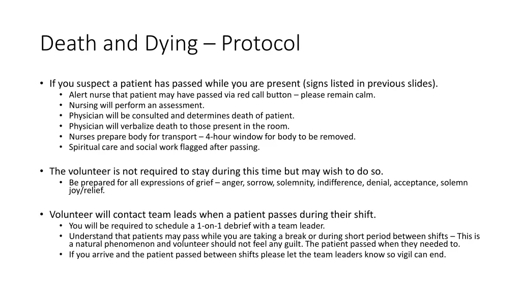 death and dying protocol