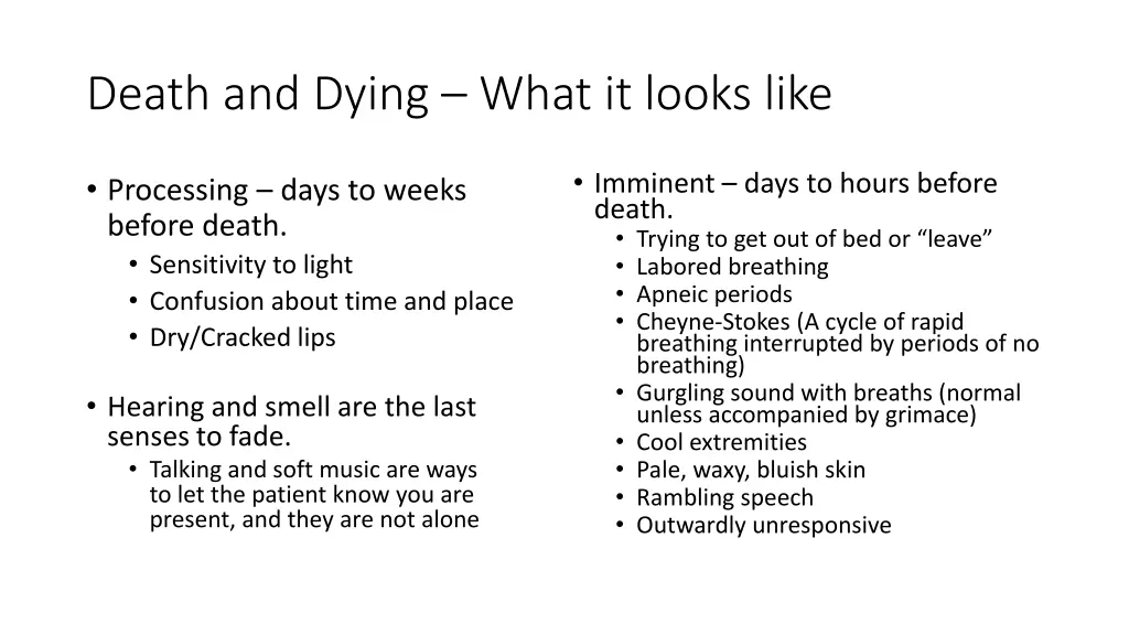 death and dying what it looks like