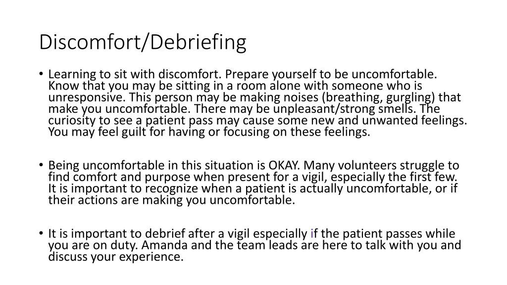 discomfort debriefing