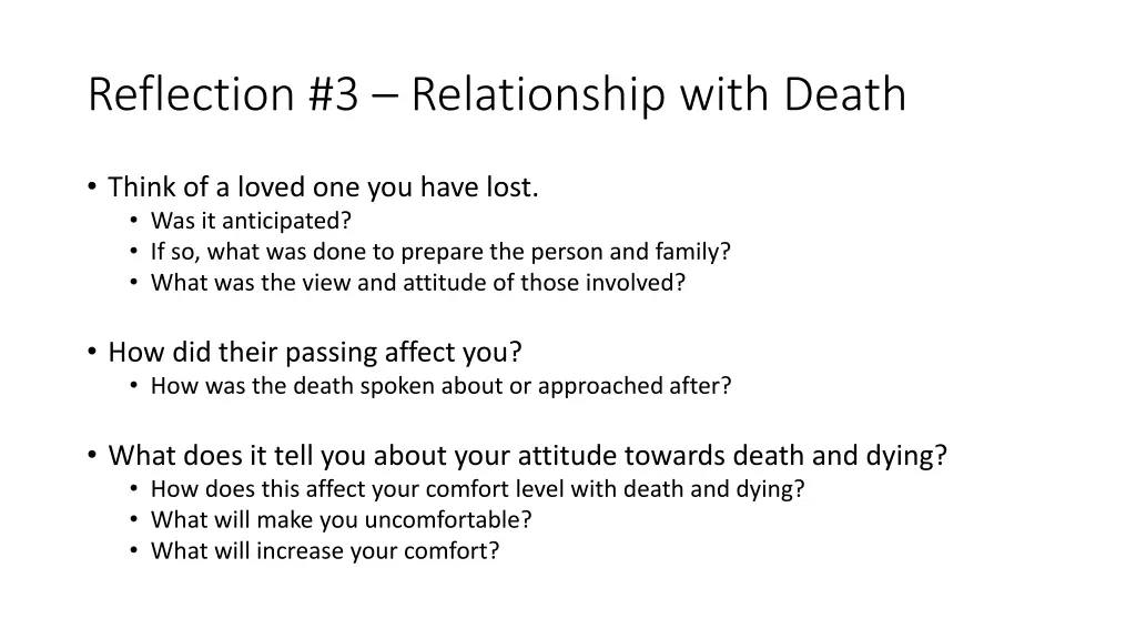 reflection 3 relationship with death