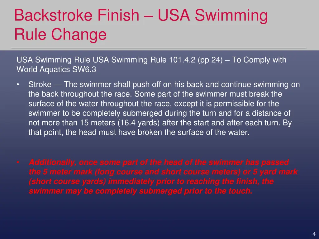 backstroke finish usa swimming rule change