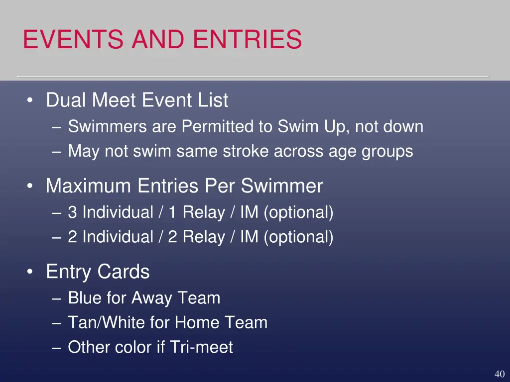 events and entries