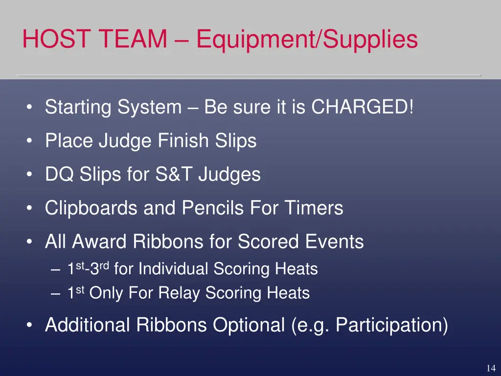 host team equipment supplies