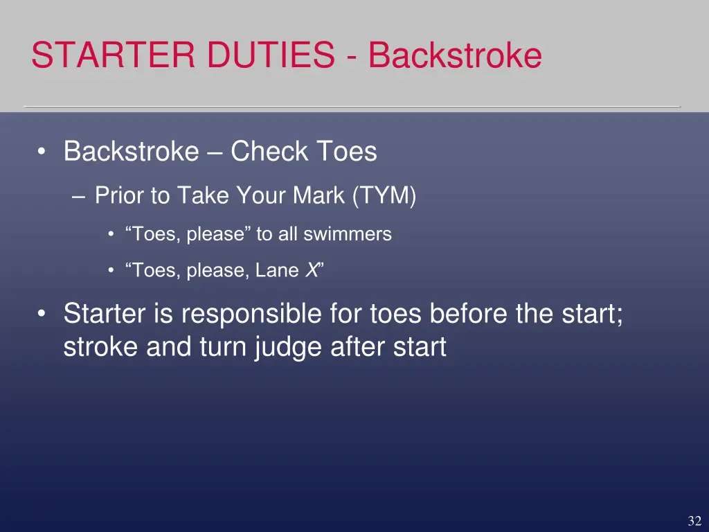 starter duties backstroke