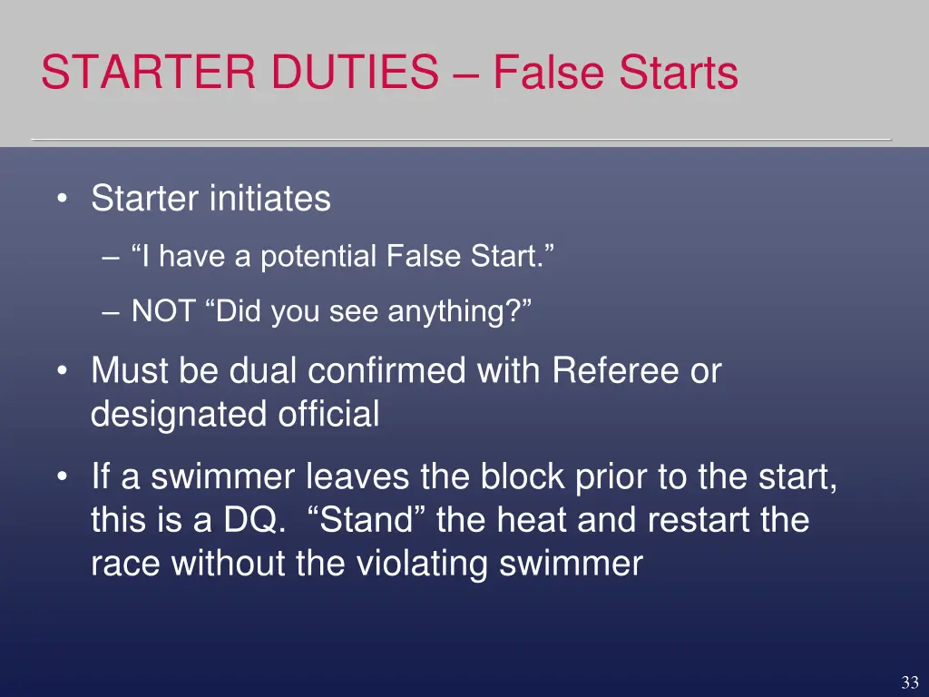 starter duties false starts