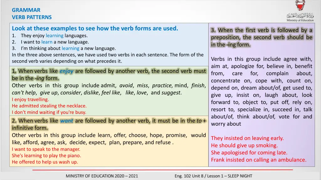 grammar verb patterns