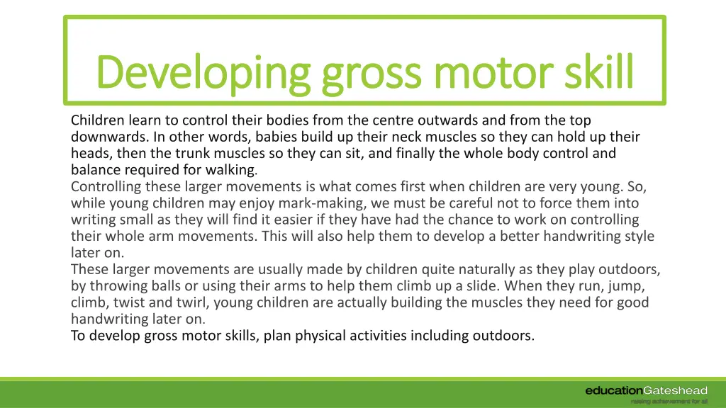 developing gross motor skill developing gross