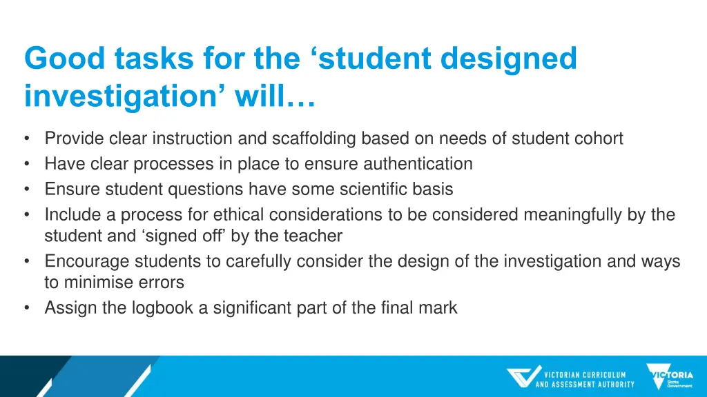 good tasks for the student designed investigation