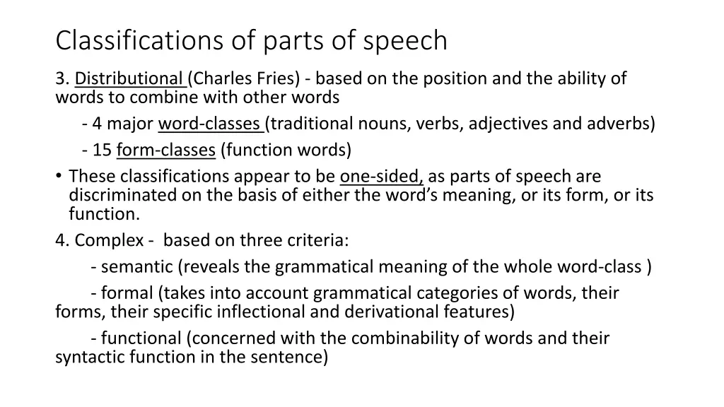 classifications of parts of speech