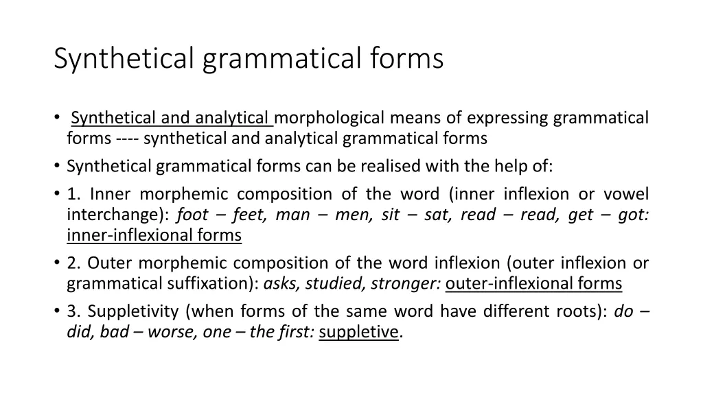 synthetical grammatical forms
