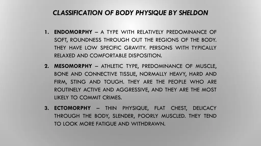 classification of body physique by sheldon