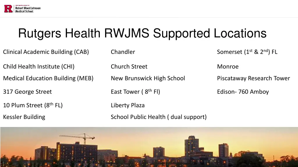 rutgers health rwjms supported locations