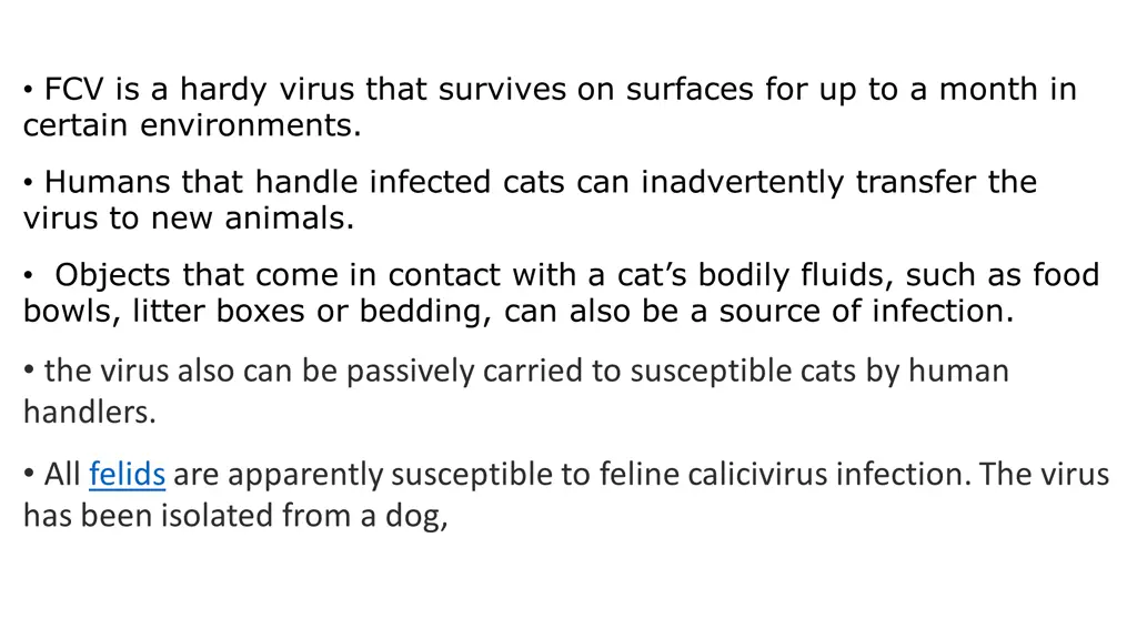 fcv is a hardy virus that survives on surfaces