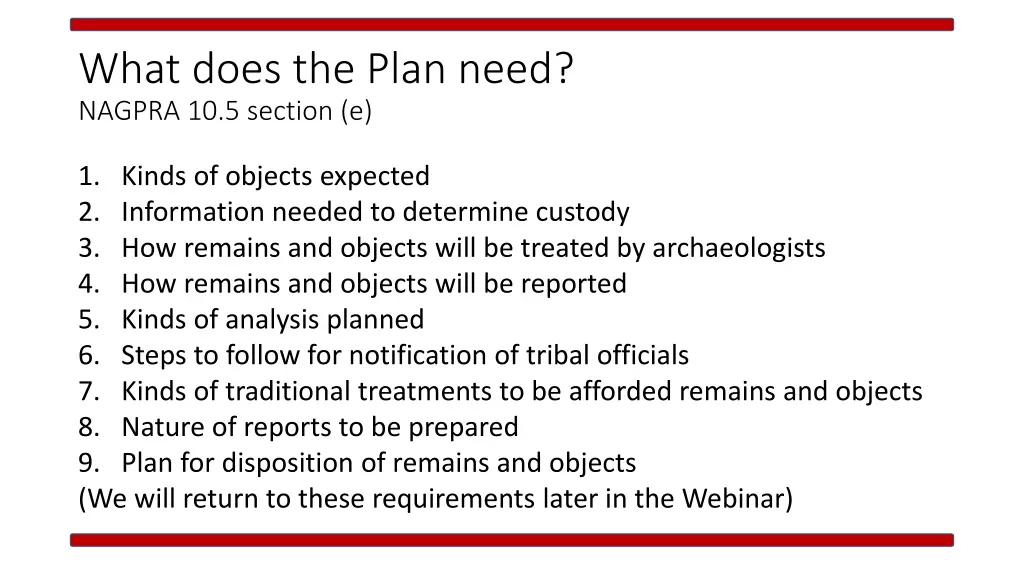 what does the plan need nagpra 10 5 section e