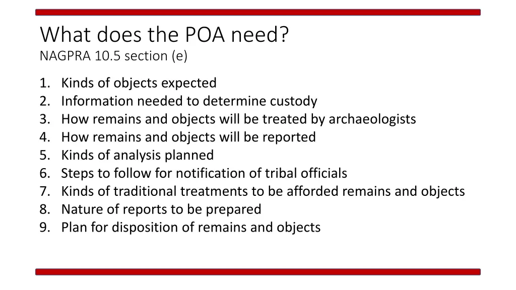 what does the poa need nagpra 10 5 section e