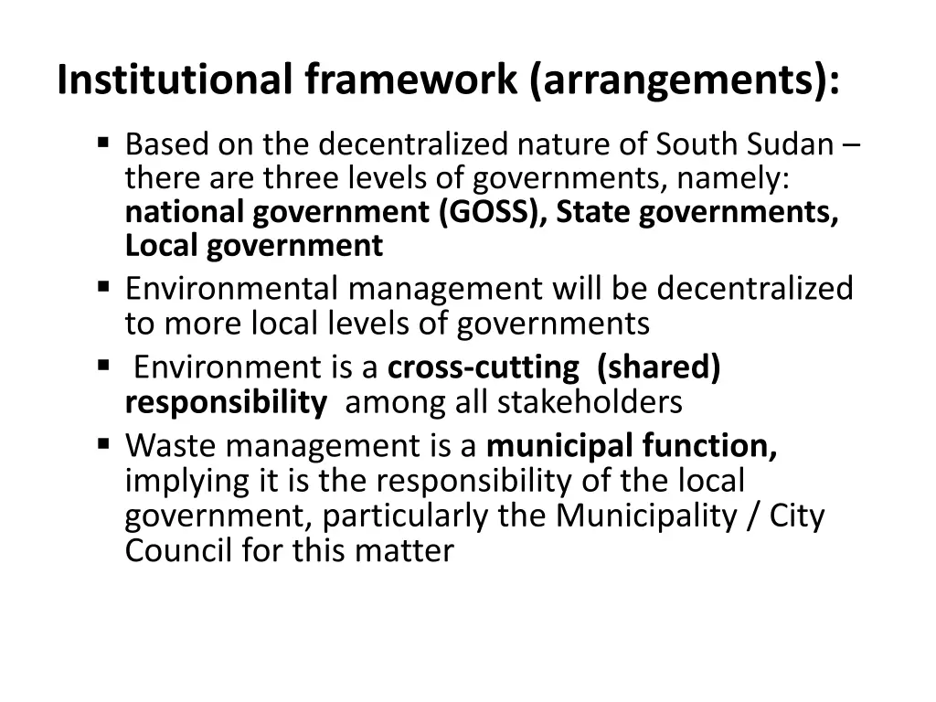 institutional framework arrangements