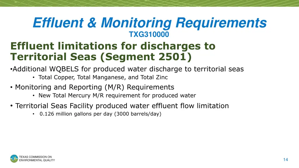 effluent monitoring requirements txg310000