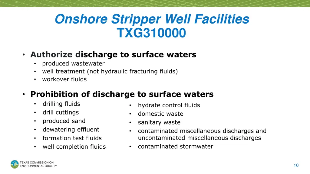 onshore stripper well facilities txg310000