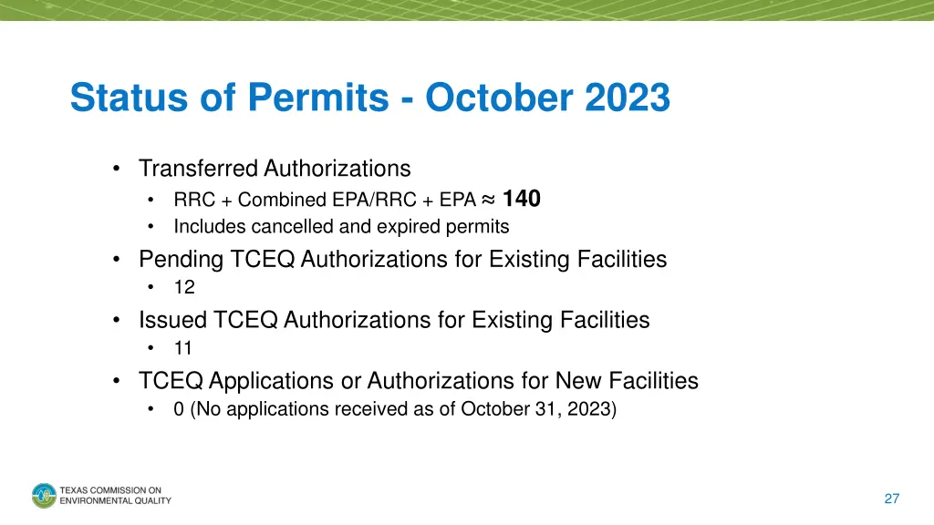 status of permits october 2023