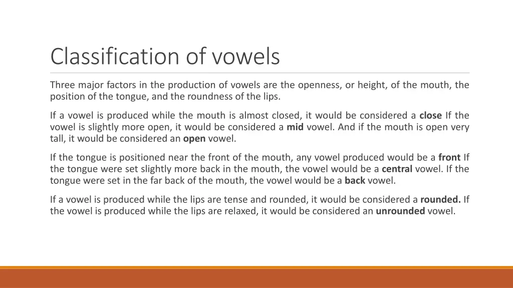 classification of vowels