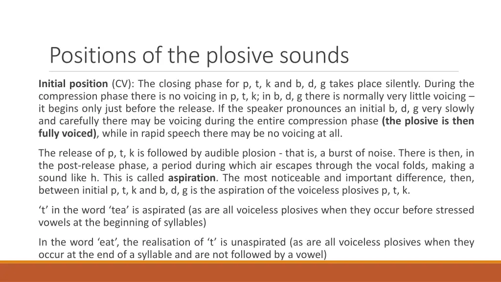 positions of the plosive sounds