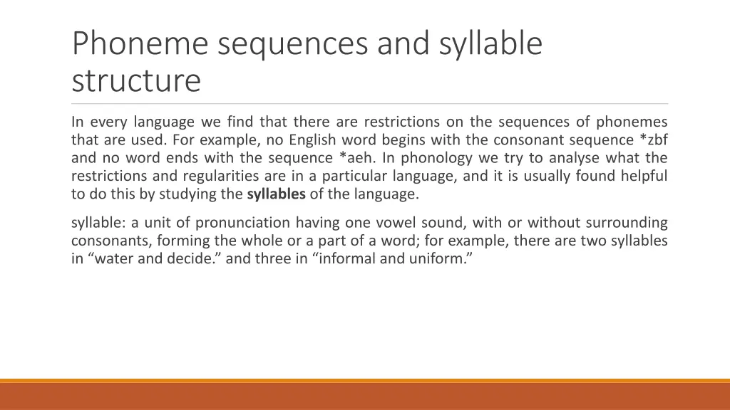 phoneme sequences and syllable structure