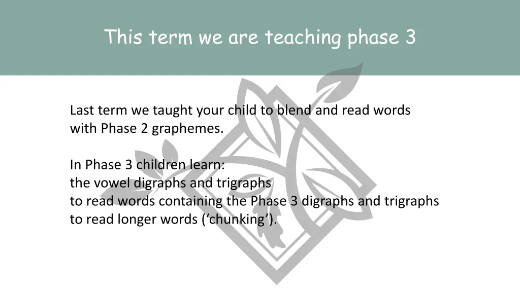 this term we are teaching phase 3