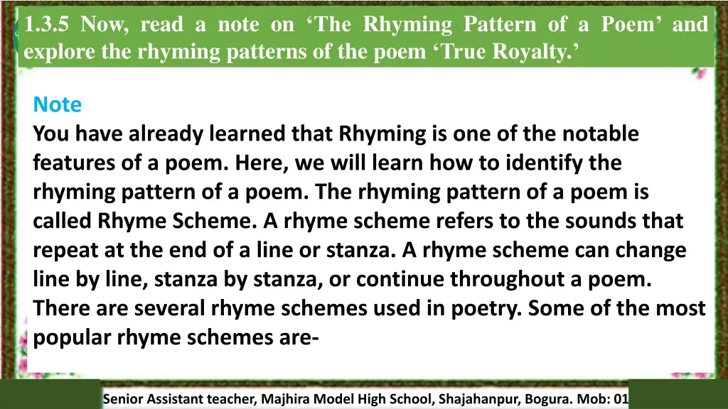 1 3 5 now read a note on the rhyming pattern