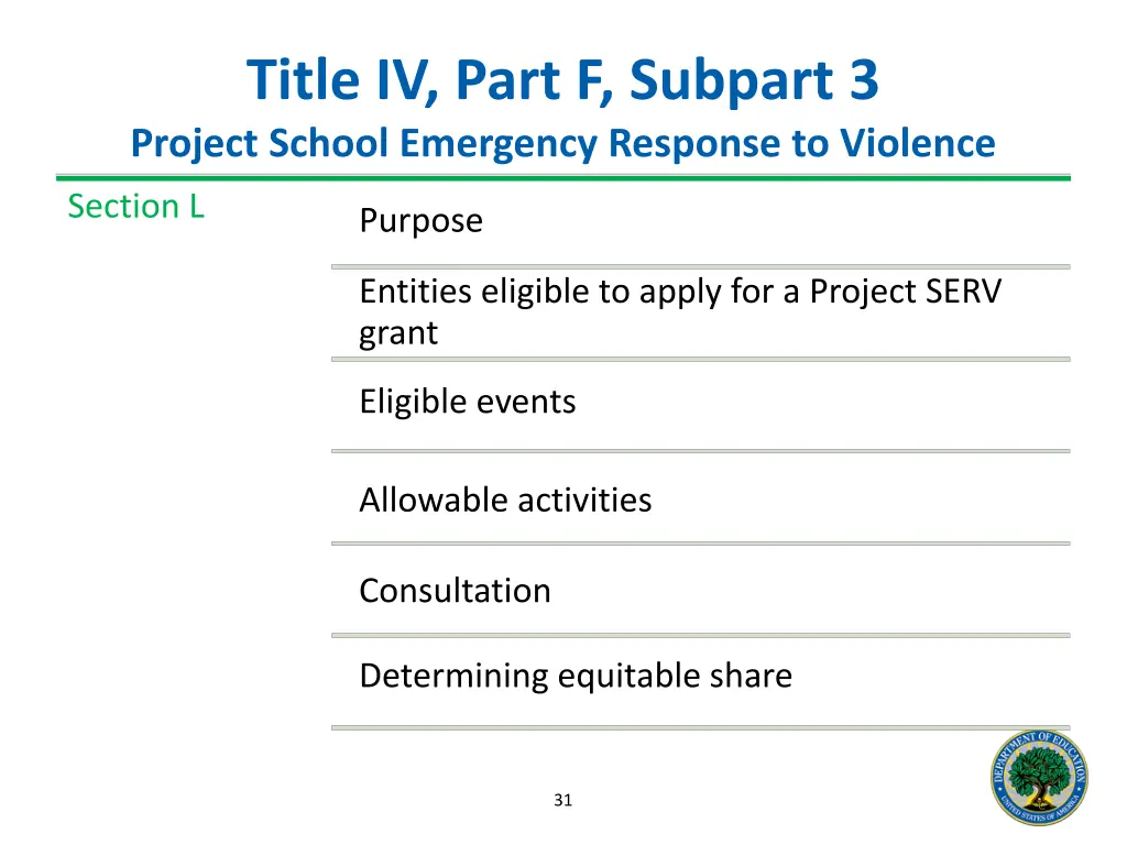 title iv part f subpart 3 project school