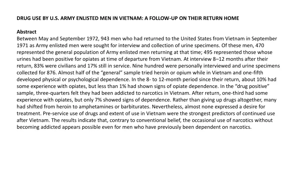 drug use by u s army enlisted men in vietnam