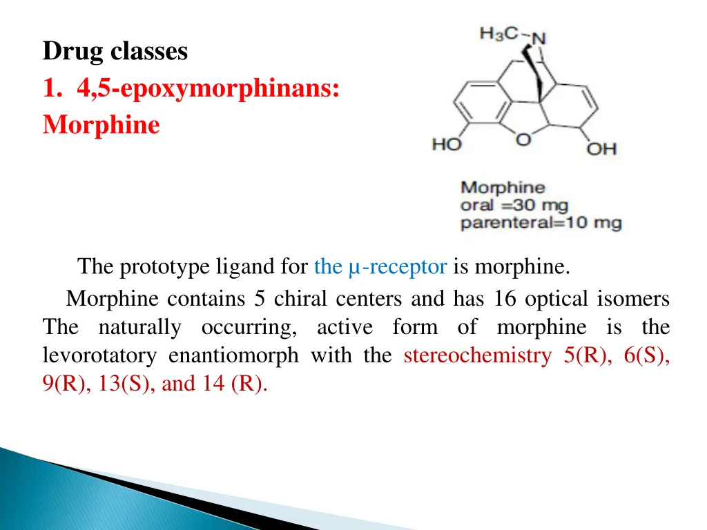 drug classes 1 4 5 epoxymorphinans morphine