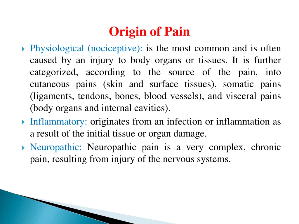 origin of pain