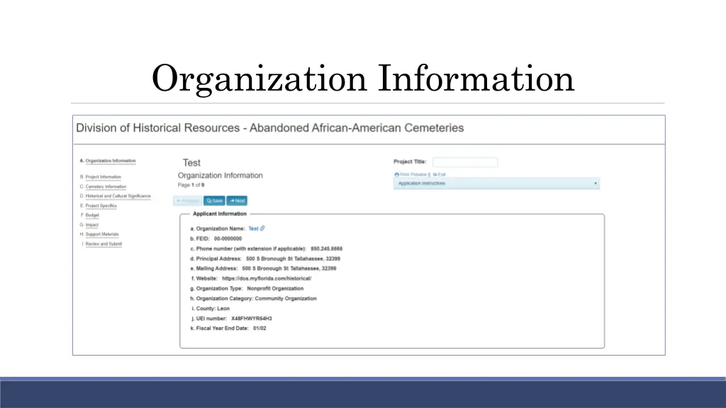 organization information