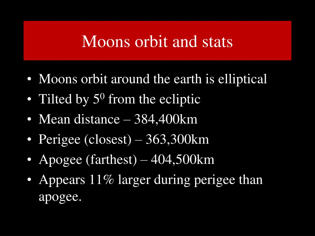 moons orbit and stats