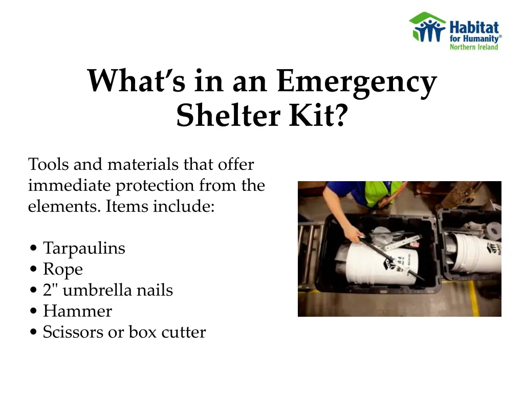 what s in an emergency shelter kit
