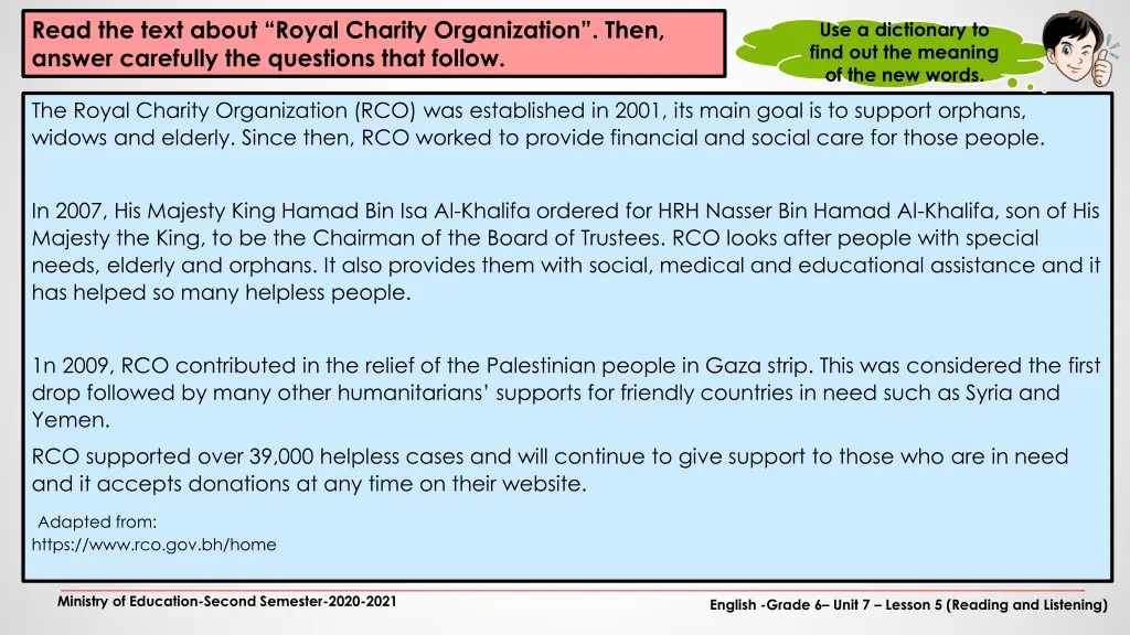 read the text about royal charity organization