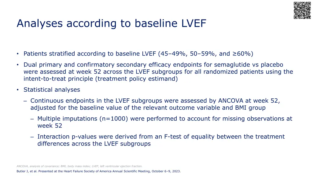 analyses according to baseline lvef