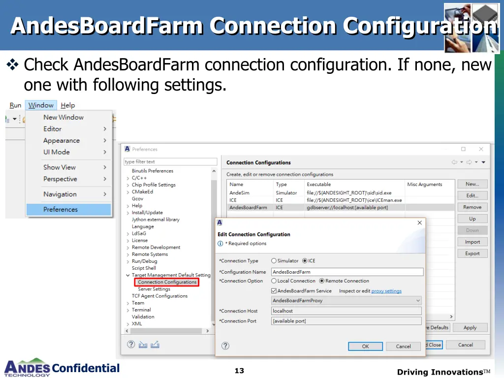 andesboardfarm connection configuration