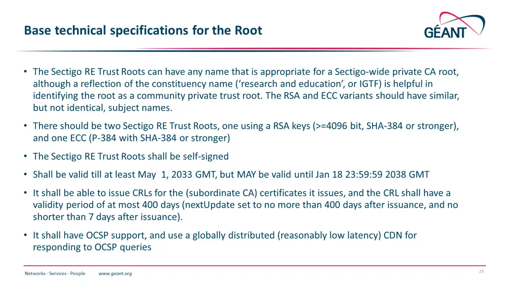 base technical specifications for the root