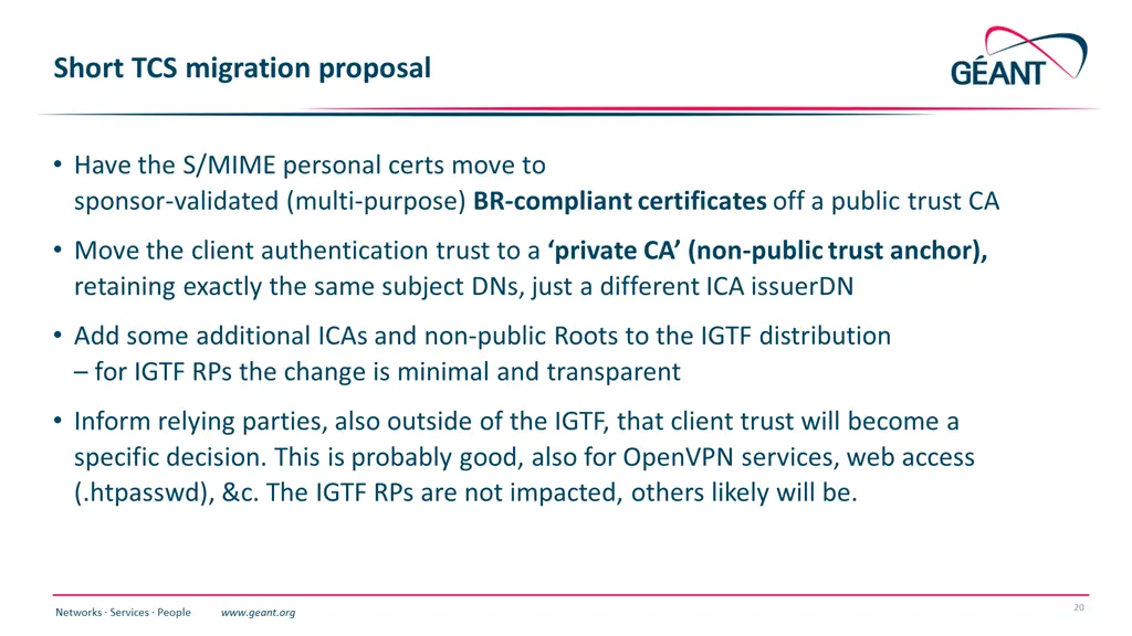 short tcs migration proposal