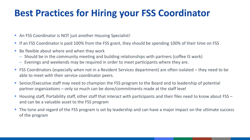 best practices for hiring your fss coordinator