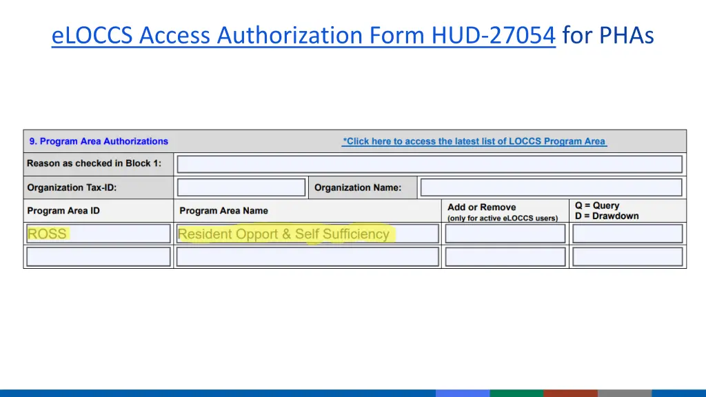 eloccs access authorization form hud 27054