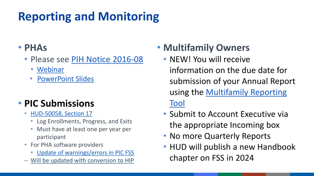 reporting and monitoring