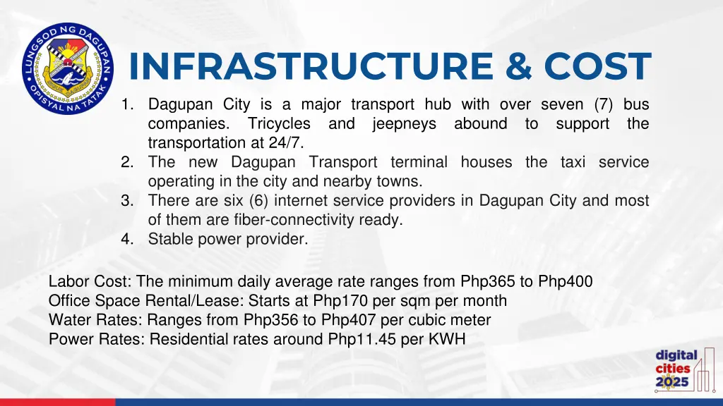 infrastructure cost 1 dagupan city is a major