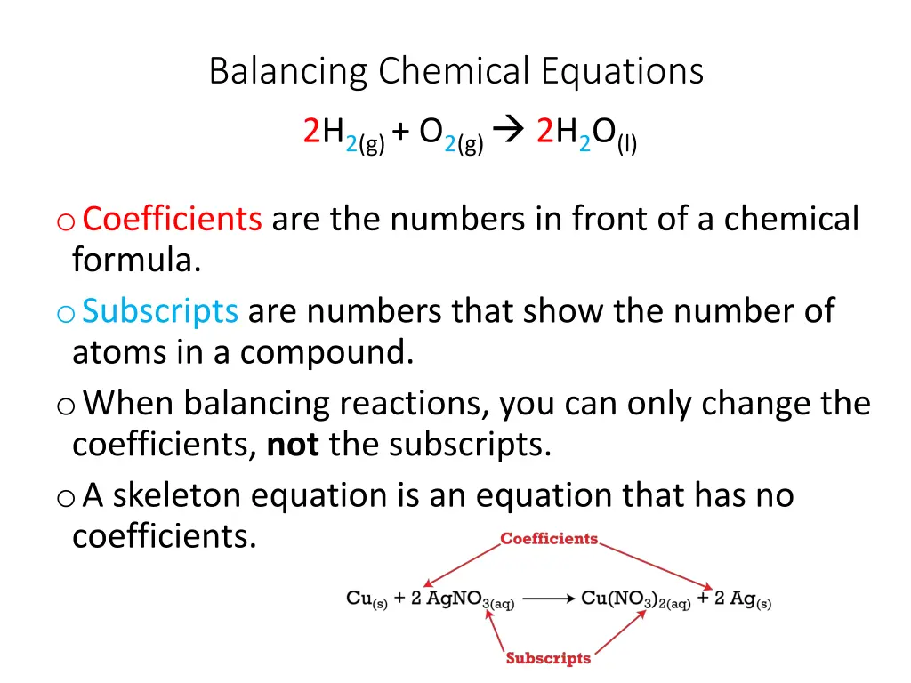 balancing chemical equations 2h 2 g o 2 g 2h 2 o l