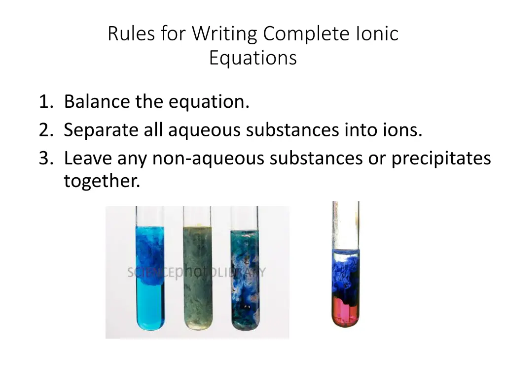 rules for writing complete ionic equations